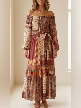 Bohemian Patchwork Maxi Dress Size Small Cottagecore